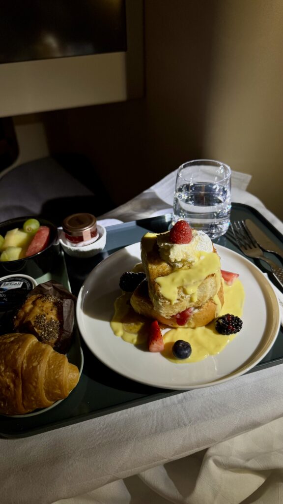 Etihad Business Class review breakfast service with brioche French toast