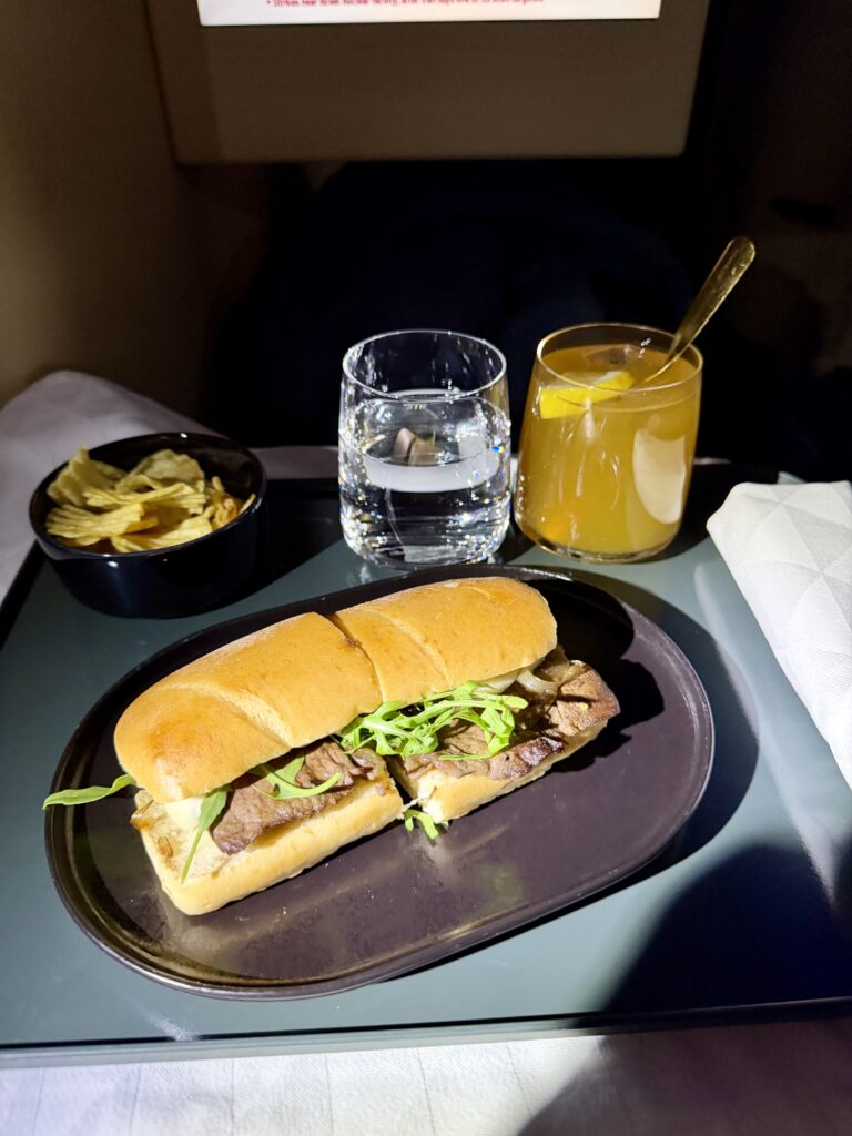 Etihad Business Class review steak sandwich from the all-day dining menu