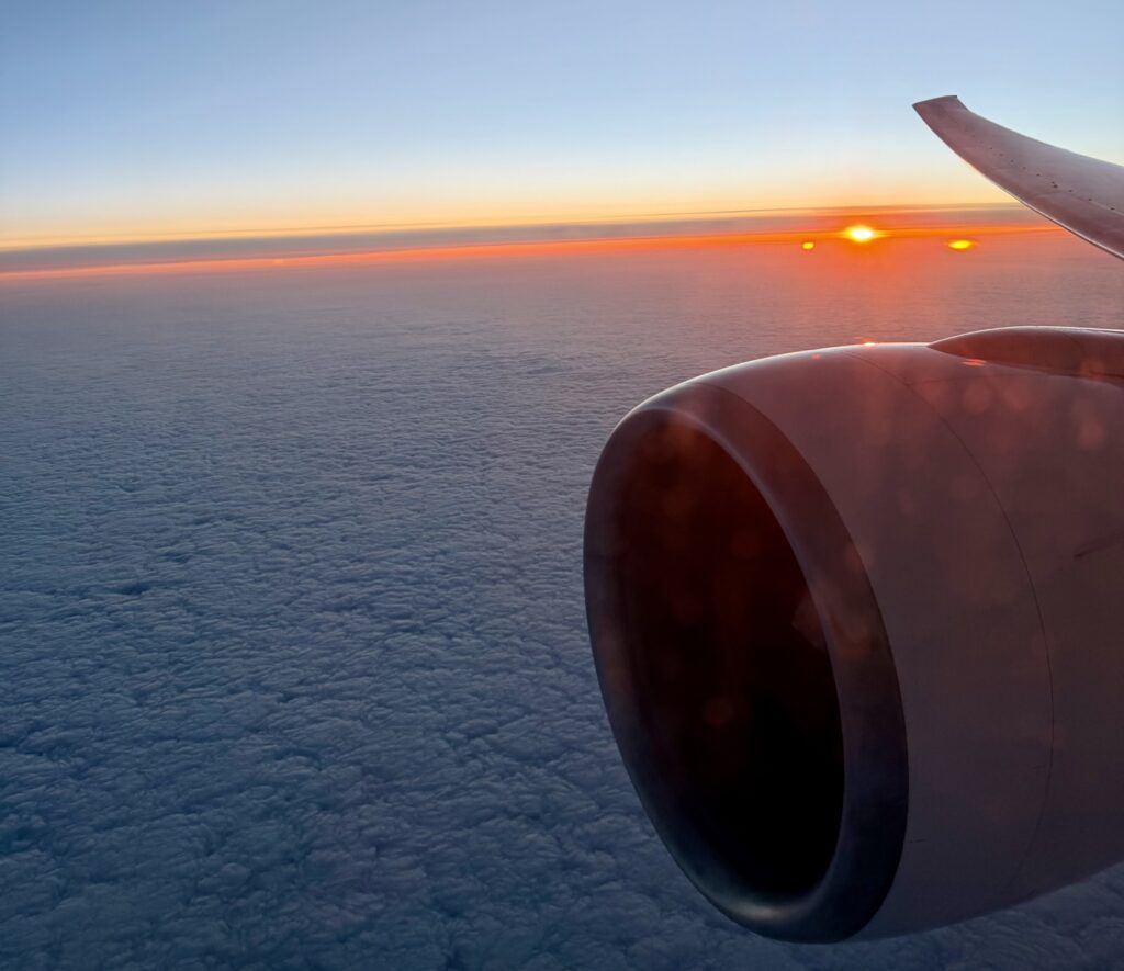 Etihad Business Class review sunrise view from the 777-300ER window