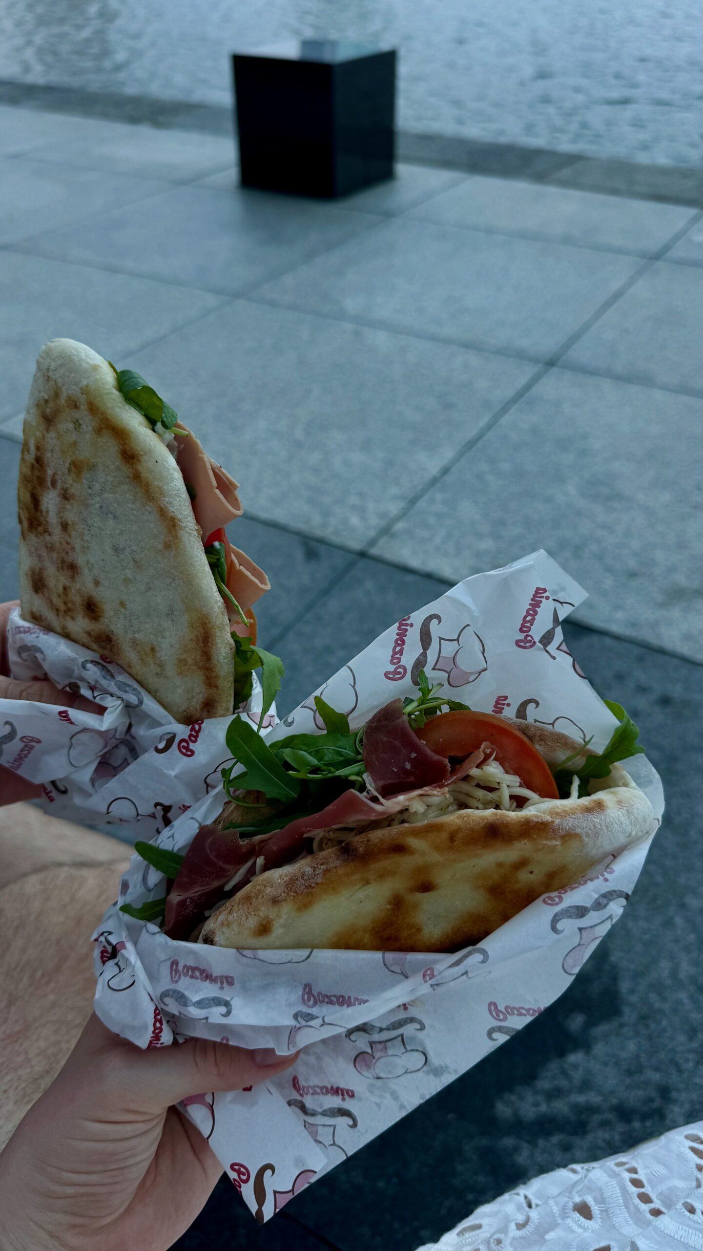 An Italian street-food snack eaten by the water at Marina Bay