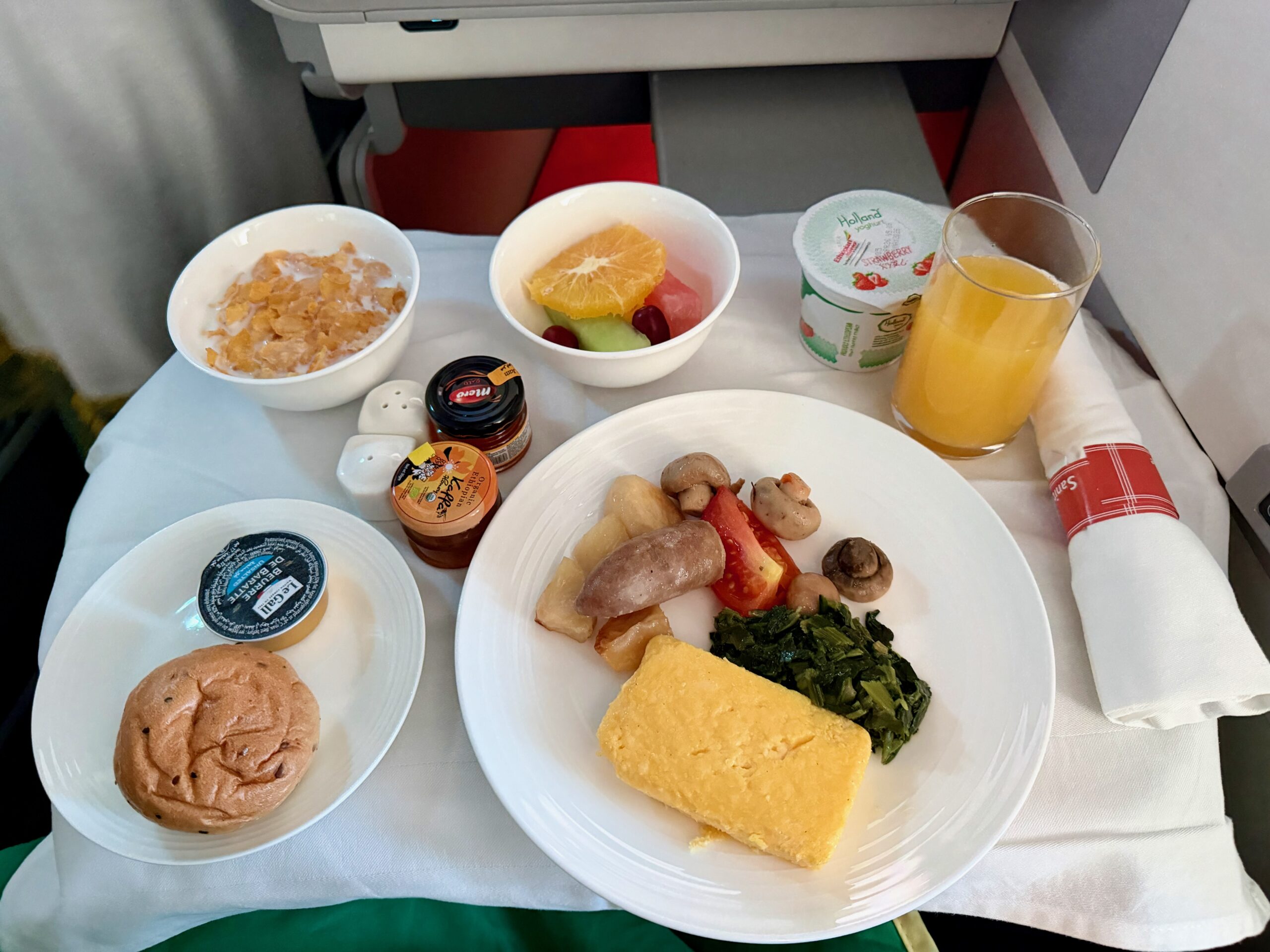 Breakfast service, Ethiopian Airlines Cloud Nine Business Class