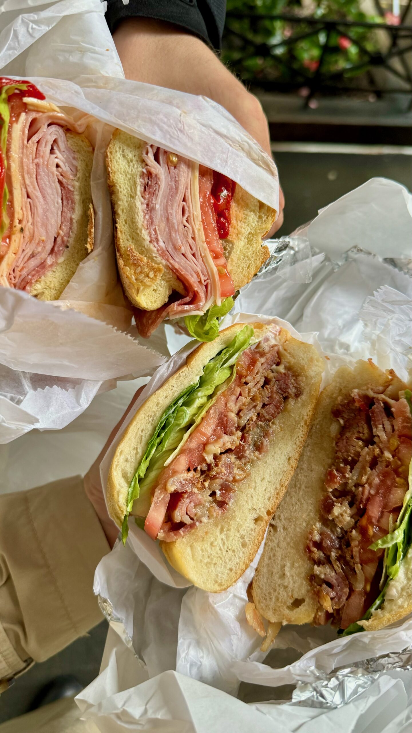 Two large deli sandwiches from Milano Market in New York.