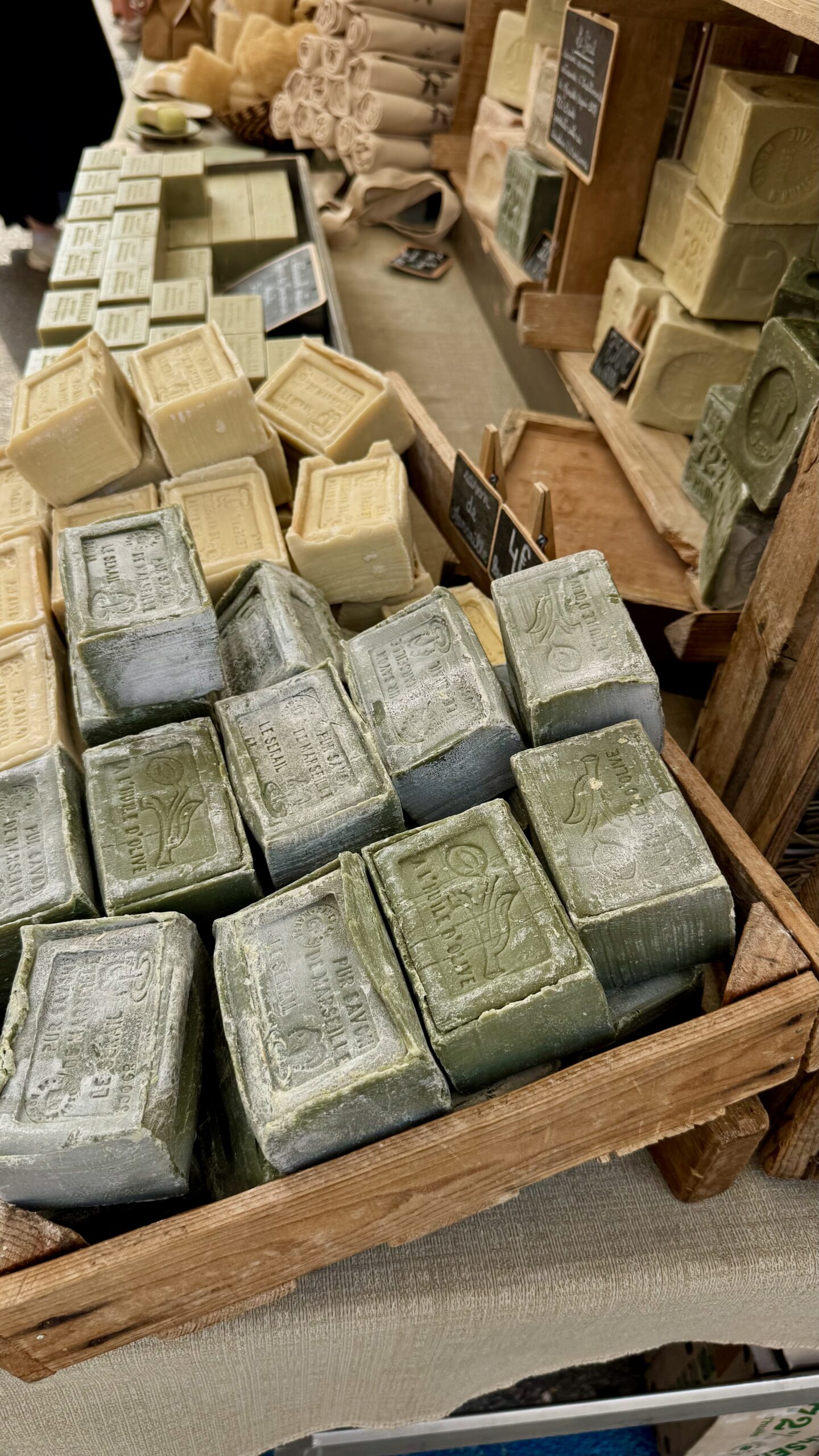 Provençal soaps on a market stall in Gordes